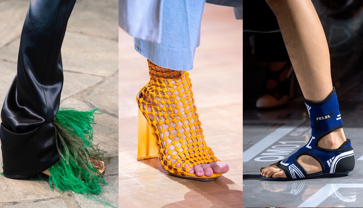 Перья, плетеная кожа и сандалии-носки — какую обувь носить весной 2019