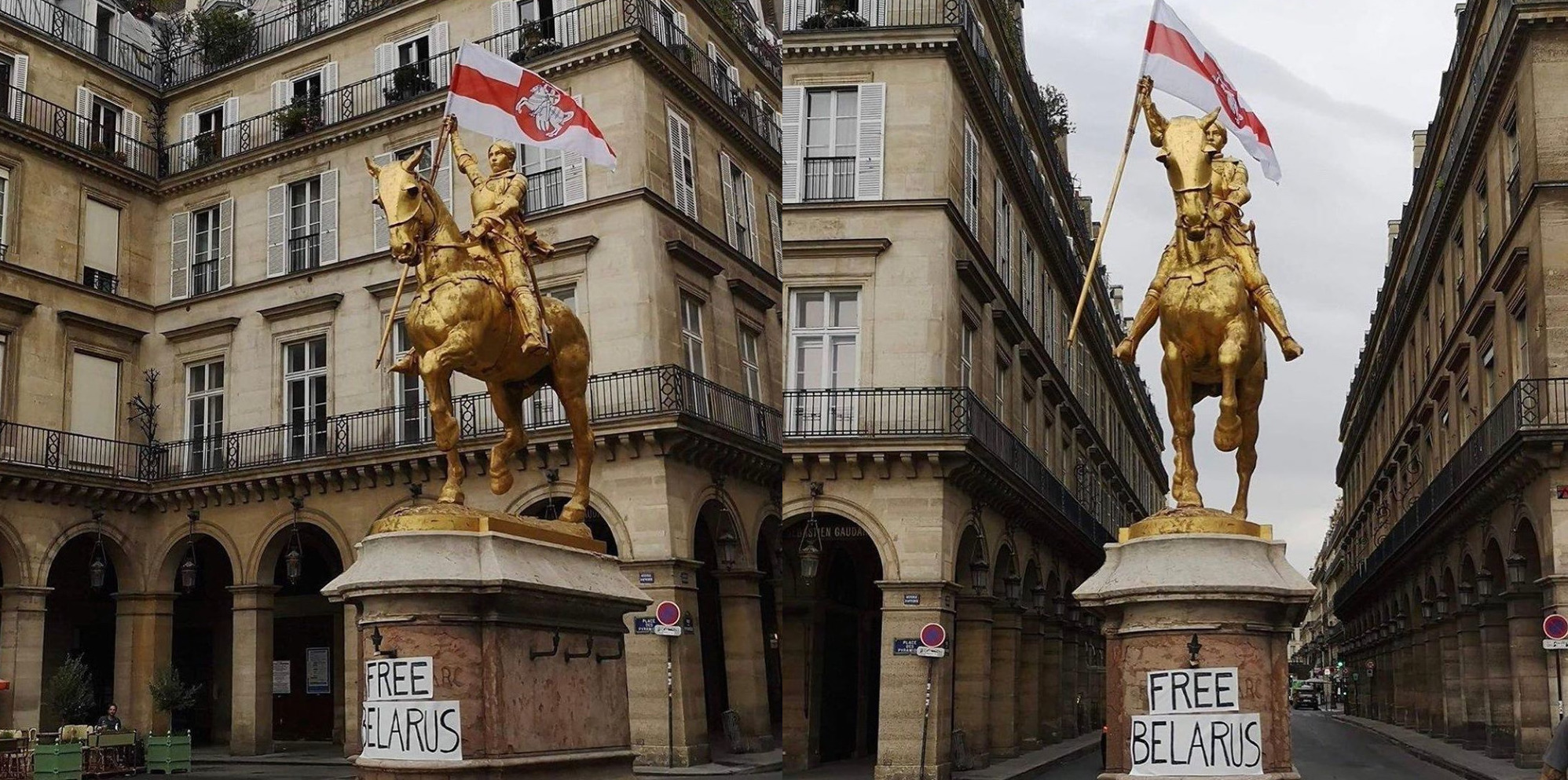 На статуе Жанны д’Арк в Париже вывесили плакат Free Belarus