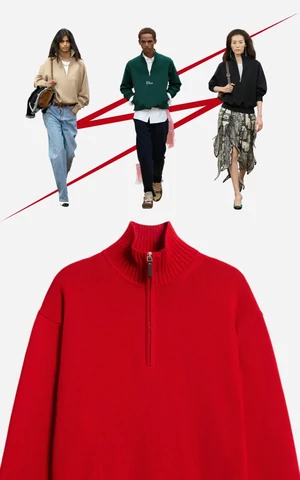 Перемещаемся из постели в офис — в джемпере с молнией до груди. Он сейчас самый модный  