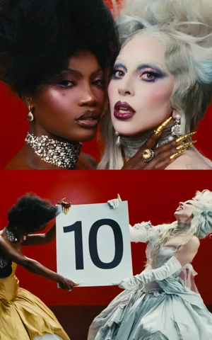 Платья Марии-Антуанетты, костюм сиамских близнецов и туфля с трезубцем. Стиль в клипе Runway Леди Гаги и Doechii