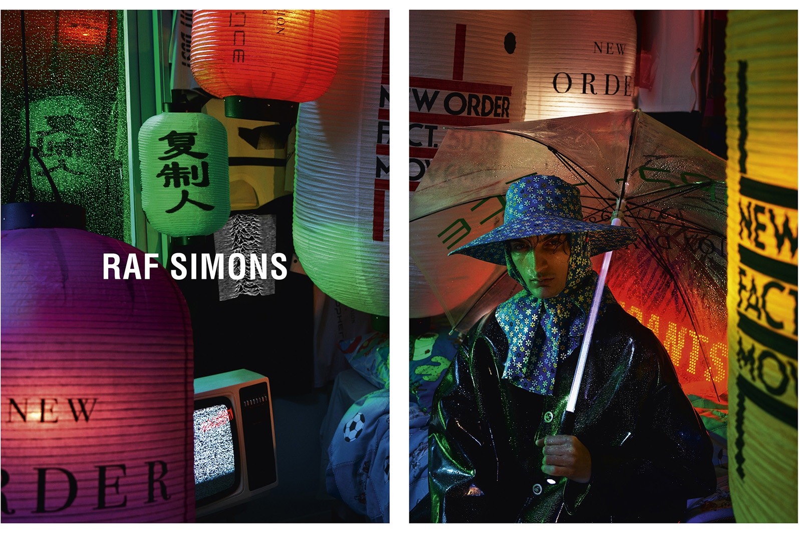 Неоновая подсветка и китайские фонари в новой кампании Raf Simons