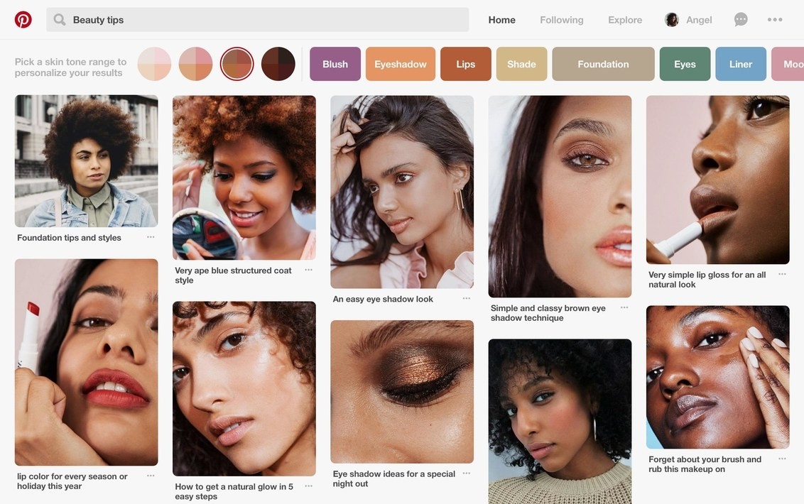 Pinterest ввел механизм поиска по цветотипу внешности