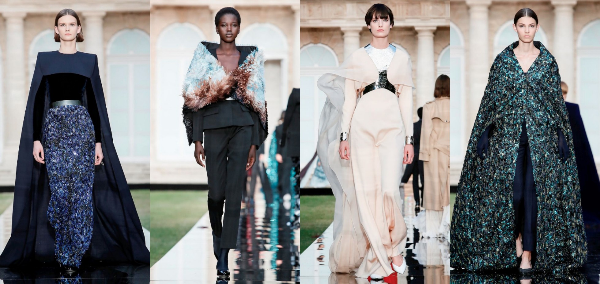 Мантии, доспехи и кейпы в перьях на показе Givenchy